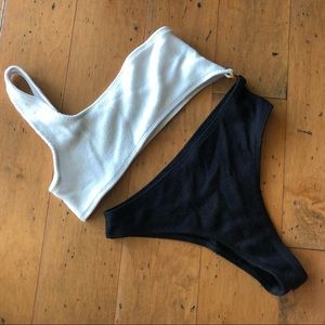 Ribbed one-shoulder high-leg swimsuit